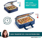 Rachael Ray Lugger Duo, Insulated Casserole Carrier for Hot or Cold Food, Thermal Lasanga Lugger Tote for Potluck, Parties, Picnic, and Cookouts, Fits 9" x 13" Baking Dish, Navy Gingham