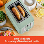BELLA 2 Slice Toaster with Auto Shut Off - Extra Wide Slots & Removable Crumb Tray and Cancel, Defrost & Reheat Function - Toast Bread, Bagel & Waffle, Sage