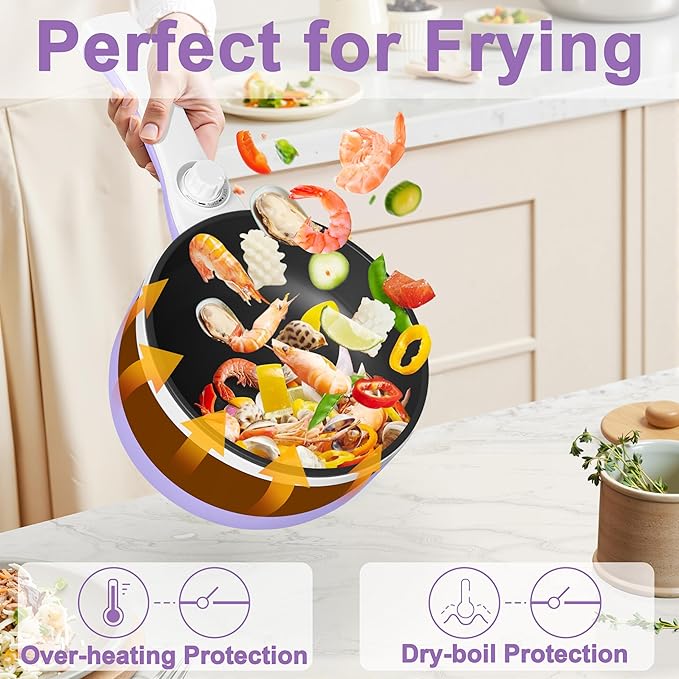 Dezin Hot Pot Electric with Steamer Upgraded, Non-Stick Sauté Pan, Rapid Noodles Electric Pot, 1.5L Mini Pot for Steak, Egg, Fried Rice, Ramen, Oatmeal, Soup with Power Adjustment