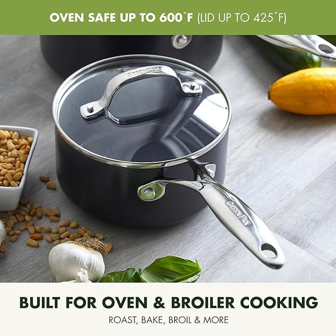 GreenPan Valencia Pro Ceramic Nonstick 1.66QT & 3.3QT Saucepan Pots with Lids Set, Hard Anodized PFAS-Free Cookware, Induction Ready & All Cooktops, Soup & Sauce, Dishwasher & Oven Safe to 600F, Gray