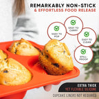 BAKE BOSS Silicone Jumbo Muffin Pan 6 Cup–Non-Stick Cupcake Pans for Baking, Heavy-Duty Large Silicone Muffin Pans for Baking, BPA-Free, Easy-Release, Oven & Dishwasher Safe