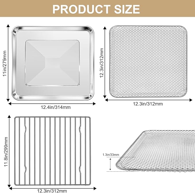 Toaster Oven Replacement Parts Accessories for Gourmia GTF7655 GTF7350 GTF7460, 3 IN 1 Tray Basket Rack Kit for Gourmia Digital Toaster Oven Air Fryer 17 Cooking Presets French Door 1700W 24L
