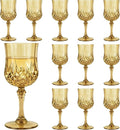 Plastic Wine Glasses, Plastic Goblets Vintage Style Cordial Unbreakable Drinking Glasses, Reusable Drinkware for Wedding Reception, Grand Event Party Supplies (12, Gold)