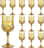 Plastic Wine Glasses, Plastic Goblets Vintage Style Cordial Unbreakable Drinking Glasses, Reusable Drinkware for Wedding Reception, Grand Event Party Supplies (12, Gold)