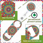 Irenare 6 Pcs Flat Bottle Openers Retractable Bar Keys for Bartenders Stainless Steel Beer Bottle Opener with Belt Clip and Round Badge Reel Bartender Gifts for Women Men(Mandala Style)