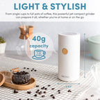 Aroma Housewares Mini Coffee Grinder and Electric Herb Grinder with 304 Stainless Steel Grinding Blades and a See-through Lid (40 g.), White, 40g