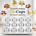 Homikit 3 Pack Muffin Pan, Stainless Steel Cupcake Tin with 12 Cups Regular Size, 13.8" x 10.4" Nonstick Metal Egg Bites Tray for Oven Baking, Non Toxic & Rust Free, Easy Release & Dishwasher Safe