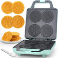 Baker’s Friend Pizzelle Maker Electric, 4 X 3.5” Pizzelle Waffle Cookies for Christmas Baking Supplies, Stroopwafel Iron, Cookie Maker Machine with Pattern, Thin Waffle Maker, Aqua