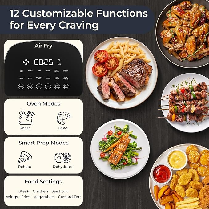 Fullwill 6QT Air Fryer with Viewing Window,12-in-1 Multi-Function Air Fry,Roast,Bake, Dehydrate, Fries,Nonstick and Dishwasher-Safe Basket,Family&friends Party,Max 400℉ Crisping 1700W,Blue