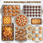 39 Pcs Nonstick Baking Pans Set Stackable Bakeware Set with Silicone Handles, 450°f Oven Safe Easy Release Baking Sheet Sets Cookie Sheets Sets for Cooking