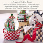 MACKENZIE CHILDS Snow Globe, Christmas Decor for Living Room, Check It Out Teapot