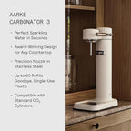 Aarke Carbonator lll with CO2 Cylinder, Sparkling & Carbonation Water Machine, Stainless Steel with PET BPA-Free Reusable Bottle Volume 1L/34 fl oz (Matte White)