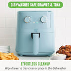 GreenLife 4.5QT Air Fryer, Mechanical Dial Controls, PFAS-Free Ceramic Nonstick Drawer, Adjustable Temp & Timer, LED Indicator, Oil-Less Cooking, Dishwasher Safe, Compact Family Size, Blue