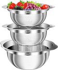 Stainless Steel Colander, 3Pcs Strainer for Kitchen Food with Handle Kitchen Gadget Food Strainer Basket for Washing Vegetables, Fruits, Rice, and Pasta, (2+2QT Colander + 3QT Mixing Bowl)