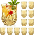 12 Pack Plastic Stemless Wine Glasses,12oz Unbreakable Vintage Elegant Drinking Glass Set,Reusable Fancy Cocktail Cups for Party, Wedding, and Bulk Events (12, 12oz-Gold)