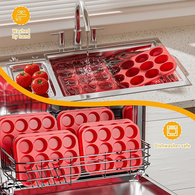 Bangp 2Pack Silicone Muffin Pans for Baking with Metal Reinforced Frame,12 Cup Regular Size Cupcake Pans,Premium Nonstick Food Grade Silicone Muffin Tray for Muffin,Cakes,Tart,Egg Bites