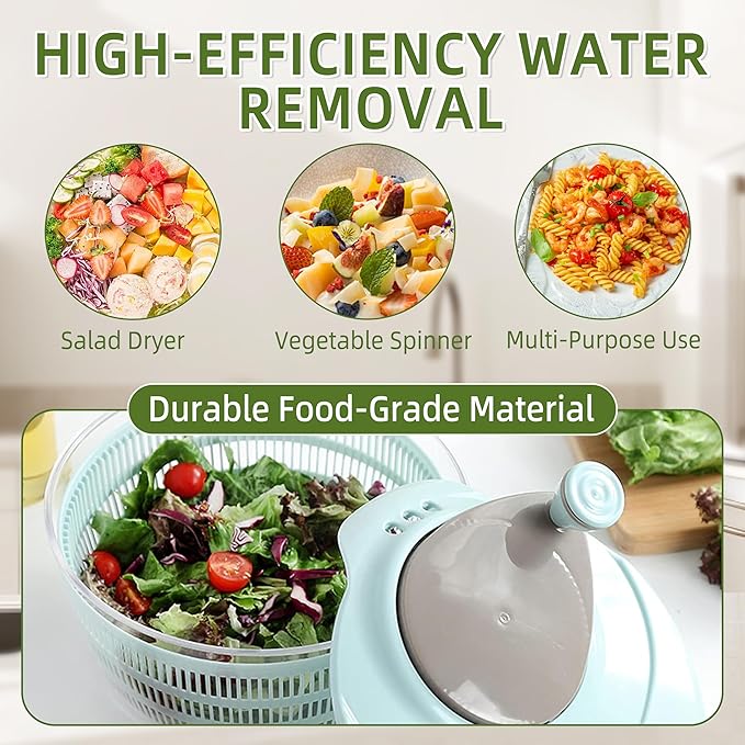 Fruit spinner Kitchen salad tool Salad Spinner Doubled Rain Holes, Lettuce Dryer For Washing, Drainage, And Dehydrating Greens, Fruits, And Vegetables Nordic Blue Salad Dehydrator,Blue