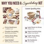 Superbaking Sourdough Starter Kit, 9" Splinter-Free Banneton Bread Proofing Basket Set with Non-Stick Silicone Dough Sling & Glass Starter Jar Kit, Sourdough Bread Baking Supplies, Sourdough Tools
