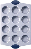 BRONYPRO 12-Cup Non Toxic Nonstick Ceramic Muffin Pan & Cupcake Tin, PFOA & PFOA Free, Heavy Duty Rust-Resistant Aluminized Steel, Oven Safe, Blue