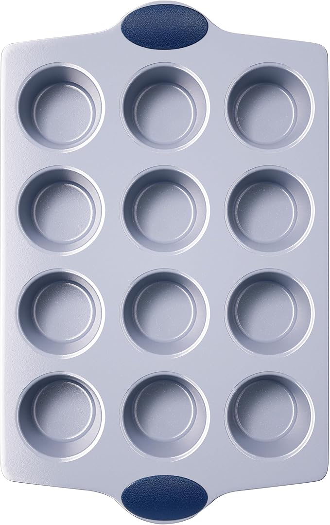 BRONYPRO 12-Cup Non Toxic Nonstick Ceramic Muffin Pan & Cupcake Tin, PFOA & PFOA Free, Heavy Duty Rust-Resistant Aluminized Steel, Oven Safe, Blue