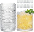 Moretoes Hobnail Drinking Glasses Set of 12, Vintage 15 Oz Highball Glasses & 10 Oz Cocktail Glasses, Clear Embossed Boho Glass Cups Kitchen Bar Tumbler Glassware Set for Whiskey, Beer, Juice, Milk