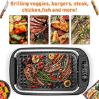 Indoor Grill, Techwood 1500W Smokeless Electric Grill with Tempered Glass Lid, Compact & Portable Non-Stick BBQ Grill with 6-Level Control, Dishwasher Safe, Black