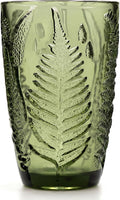 Vintage Green Drinking Glass, 12 oz Hand-Pressed Deep Textured Glass Cup, Fern Embossed Retro Glassware, Decorative Tumbler for Water, Cocktails & Juice, Boho Colored Kitchen Drinkware, Unique Gift