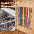 2 PACK Small Acrylic Straw Holder for Cabinet Doors, Reusable Adjustable Two-Part Straw Organizer with Ultra Sticky Adhesive Strips, 2026 Space-Saving Straw Storage for Kitchen Cupboard
