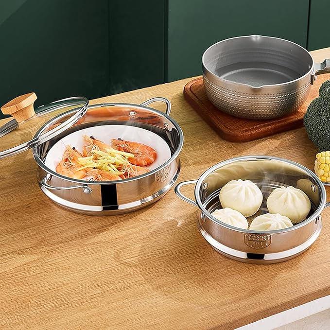 BinaryABC Stainless Steel Dumpling Steamer Basket for Pot,22cm Steamer Insert for Food Veggie Rice Noodle Roll (8.66INCH)