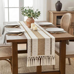 FEXIA Boho Table Runner for Hoilday Spring Home Decor with Tassels Pottery barn Furniture Farmhouse Rustic Macrame Burlap Table Decoration for Living Room (12x36 Inches)