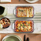 Au Gratin Baking Dish, Single Serving Dish Set of 2 with Handle, Ceramic Casserole Dish for Oven, Vintage Bohemian Bakeware for Fruit, Salads, Desserts, 8.8 Inch, Small Individual (Rectangular)