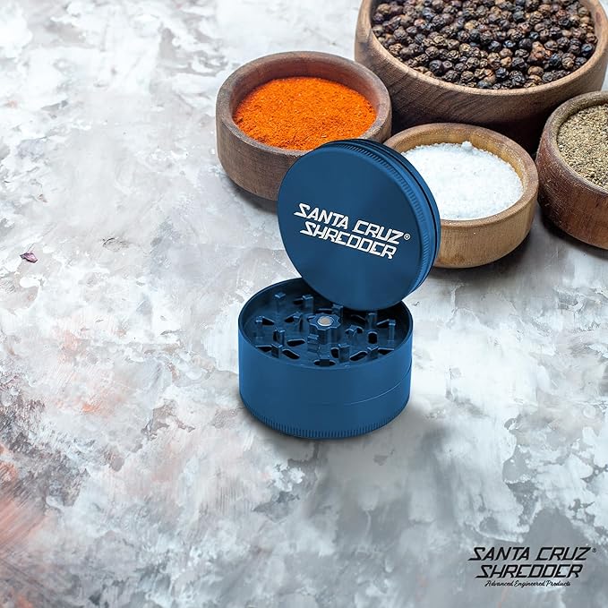 Santa Cruz Shredder Metal Herb Grinder Knurled Top for Stronger Grip 3-Piece Large 2.7" (Blue)