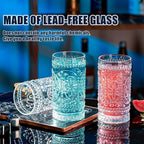 Vintage Drinking Glasses Set - 12 Pcs Romantic Highball Tumblers, 15oz Cups for Water, Mojito, Cocktail, Whiskey, Juice - Tall Glassware