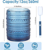 KMIGRUAN Hobnail Drinking Glasses Set of 6,12oz Blue Vintage Glassware,Cocktail Glasses,Embossed Glass Cups,Water Tumbler for Whiskey, Juice and Various Mixed Drinks