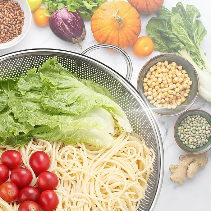Gulex Colander Stainless Steel 5-Quart, Metal Strainers with Base, Strainer for Kitchen Food, Dishwasher Safe