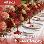 Plastic Wine Glasses, Plastic Goblets Vintage Style Cordial Unbreakable Drinking Glasses, Reusable Drinkware for Wedding Reception, Grand Event Party Supplies, Mother's Day (48, Burgundy)