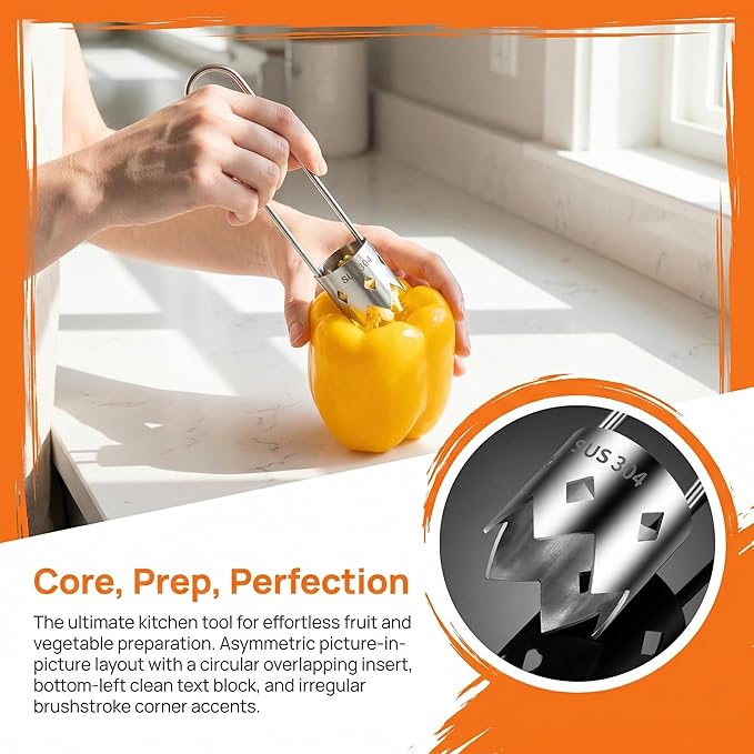 2 PCS Red Bell Pepper Corer - Pepper, Pineapple, Pear, Apple Corer - 304 Stainless Steel, Rust Resistant, Designed for a Wide Range of Fruits and Vegetables - Easy to Clean