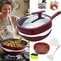 2026 Upgrade Titanium Pot 12in Titanium Alloy Non-Stick Pot with Lid with Steamer Titanium Frying Pans Nonstick Titanium Pots And Pans, Nonstick Frying Pan Cookware Sets, Deep Saute Pan (Red, 12in)