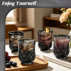 24 Pack Plastic Stemless Wine Glasses,12oz Unbreakable Vintage Elegant Drinking Glass Set,Reusable Fancy Cocktail Cups for Party, Wedding, and Bulk Events (24, 12oz-Black)