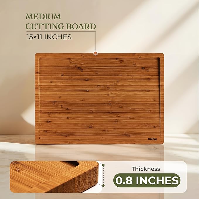 SMIRLY Wood Cutting Boards For Kitchen - Bamboo Cutting Boards For Kitchen Cutting Board, Bamboo Cutting Board Set With Holder, Chopping Board, Butcher Block, Small Wooden Cutting Board Set