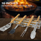 Christmas Dad Gifts from Daughter Heavy Duty Wooden BBQ Grilling Accessories Kit for Backyard, Thick Stainless Steel Grill Utensils with Non-Slip Handle Tools in Portable Bag Birthday