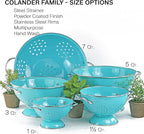 Reston Lloyd, 3 Quart Powder Coated Steel Kitchen Strainer Basket for draining Pasta, Vegetable and Fruit, Chrome Handles and Wide Stable Base, Aqua-Blue