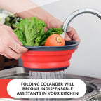 Red Kitchen Strainer Colander Set - 2 PCS Silicone Food Strainers for Kitchen Collapsible Colander with Plastic Handles for Pasta and Spaghetti Multifunctional