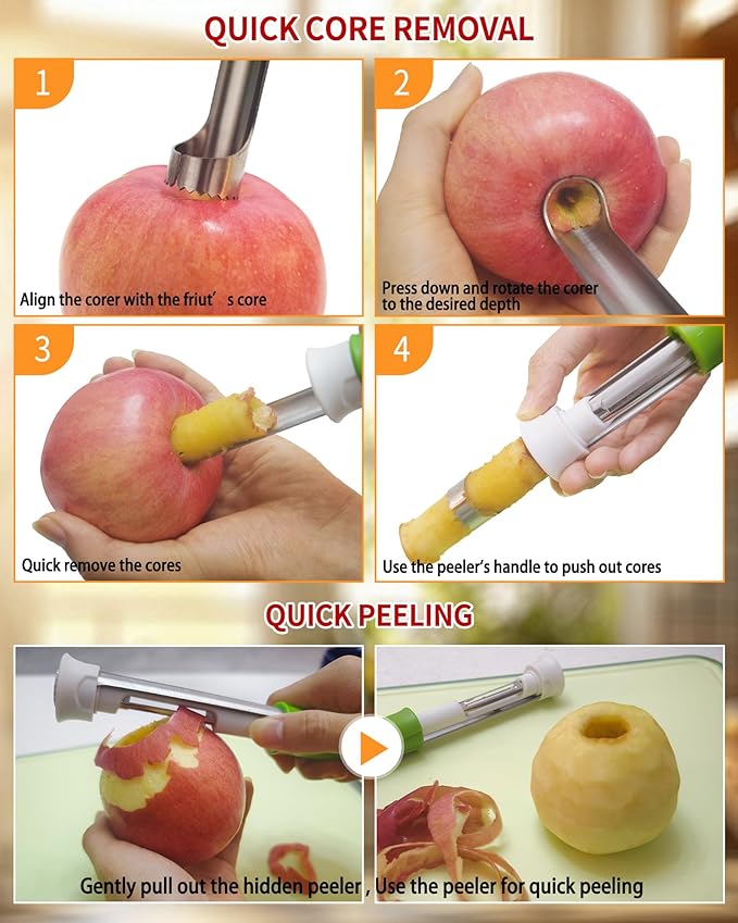 2 in 1 Apple Corer and Peeler Tool, Fruit Vegetable Corer and Peeler Tool Stainless Steel Apple Peeler Apple Corer Remover Tool Multifunction Corer Tool for Vegetable Fruit Kitchen Gadget (Blue)
