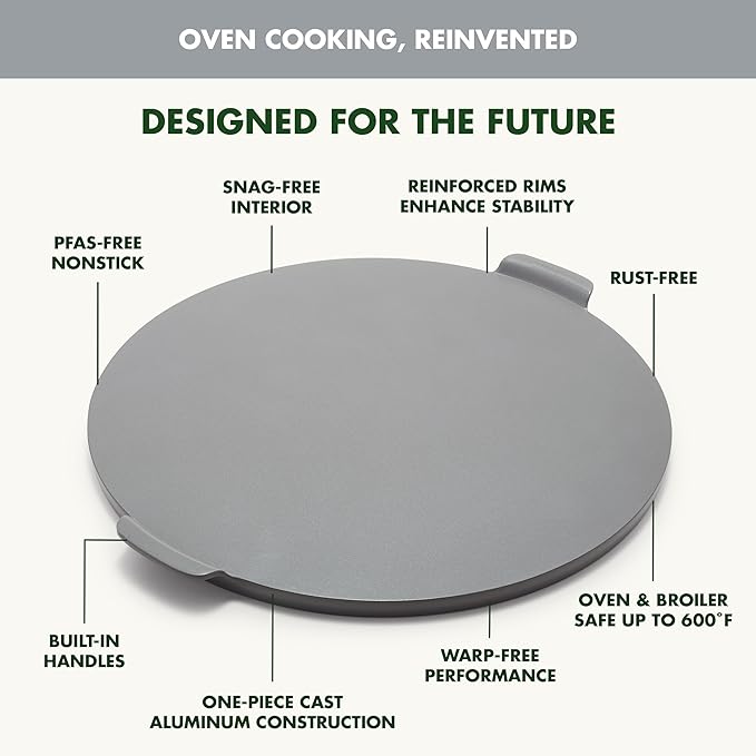 GreenPan Premiere Ovenware Healthy Ceramic Nonstick 16.5" Pizza Pan, PFAS-Free, Warp-Free Bakeware, Durable Quick Heating Baking Tray, Oven & Broiler Safe to 600F, Dishwasher Safe, Gray