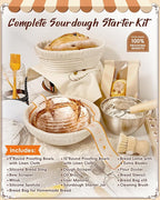 Complete Sourdough Starter Kit | Easy to Clean & Use for Beginners & Bakers | Natural Rattan Proofing Basket with Full Accessories | Sourdough Bread Baking Supplies for Bakers Women Wife