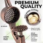 Zulay Kitchen Large Premium Garlic Press Set - Bigger Bowl for Bigger Garlic - Rust Proof Garlic Mincer Tool - Easy-Squeeze, Easy-Clean Silicone Garlic Peeler & Brush (Copper)