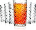 Crystal Highball Glasses Set Of 6-14 Ounce Diamond Cut Tom Collins Glasses - Textured Designer Glassware For Whiskey,Drinks, Water, Beer, Soda