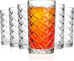 Crystal Highball Glasses Set Of 6-14 Ounce Diamond Cut Tom Collins Glasses - Textured Designer Glassware For Whiskey,Drinks, Water, Beer, Soda