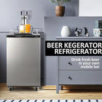 Kegerator and Keg Beer Cooler, Dual Tap Draft Beer Dispenser, Full Size Keg Refrigerator With Shelves, Stainless Steel, Drip Tray & Rail，silver